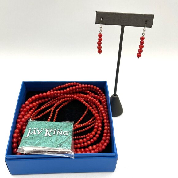 Jay King DTR Sterling CORAL Torsade Graduated Bead Necklace and Earrings Set - Picture 2 of 8